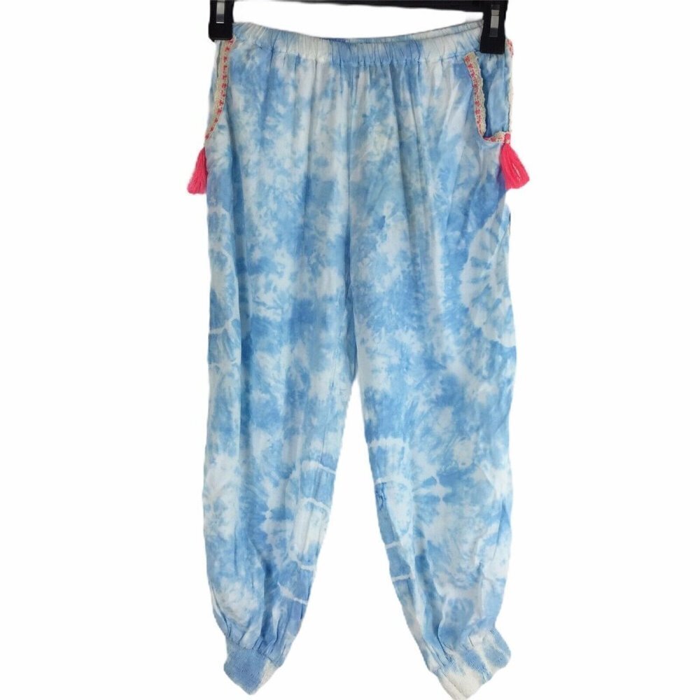 Skemo Kids Jelly Aqua Ocean Pants Tie Dye Tassels Lounge Sweatpants Sz M